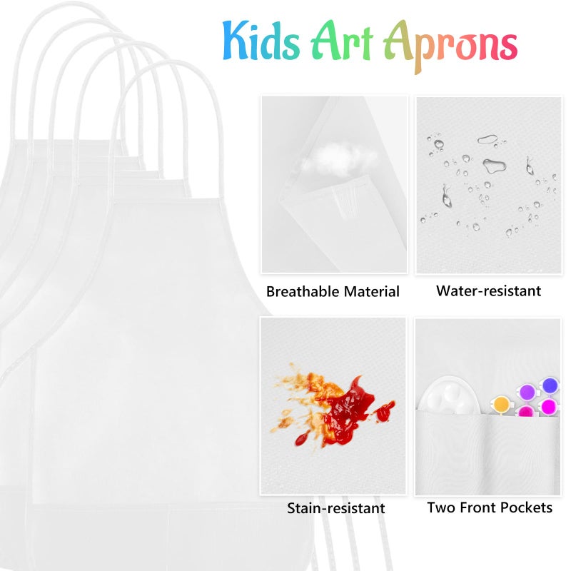 NACHLYNN 10 Pack Kids Painting Apron Kids Art Aprons Bulk Toddler Paint Apron Smock with 2 Pockets for Craft Kitchen Classroom Home Painting Activity (White) - Image 3